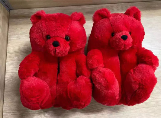 Red Teddy Bear Plush House Shoes